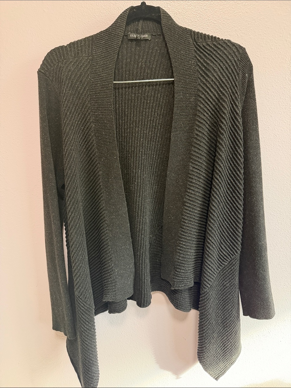 Eileen Fisher Charcoal Ribbed Open-Front Knit Cardigan